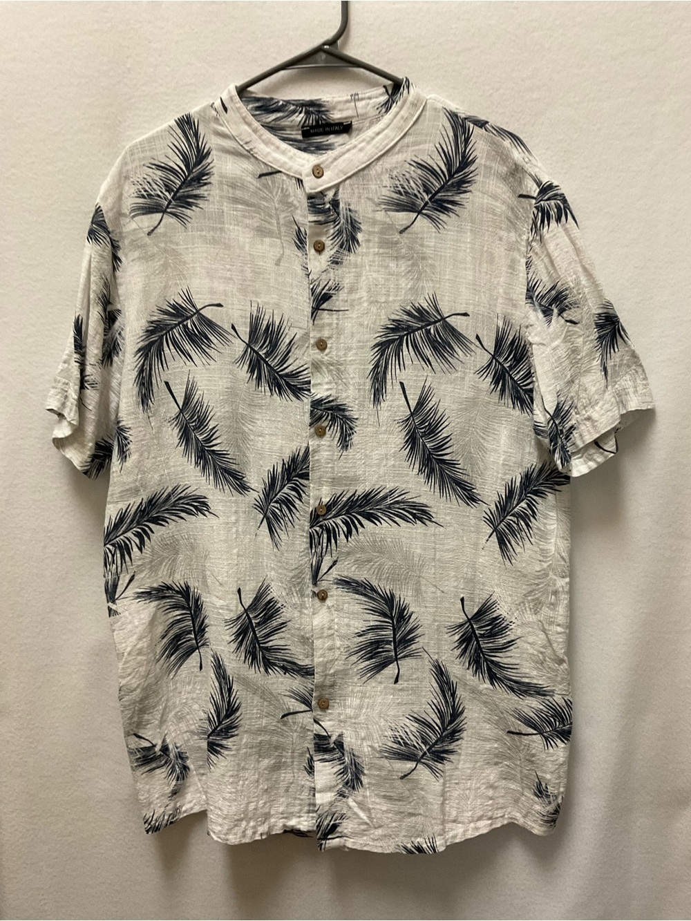 Linen Leaf Print Button Down Shirt